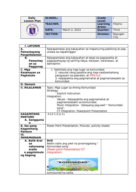 Filipino Detailed Lesson Plan Grade 1.